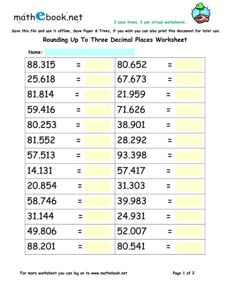 Decimals Worksheets Rounding Worksheets With Decimals Rounding With Decimals Worksheet - Rounding With Decimals Worksheet