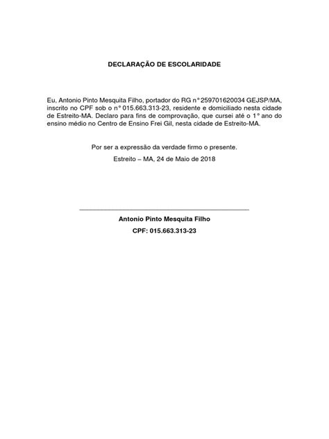 Declaracao De Escolaridade