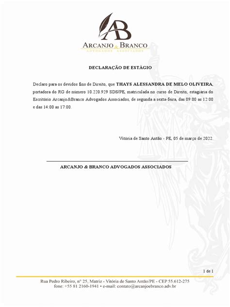 Declaracao De Estagio
