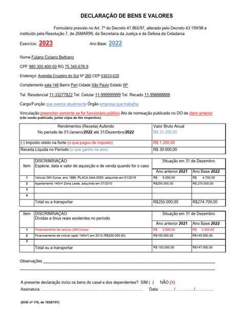 Declaração De Bens