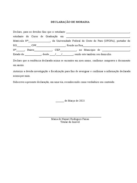 Declaração De Moradia