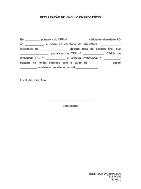 Declaração De Vinculo Empregaticio