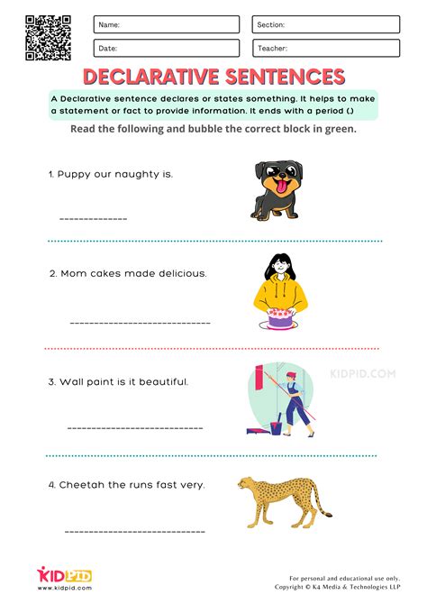 Declarative Sentence Worksheet