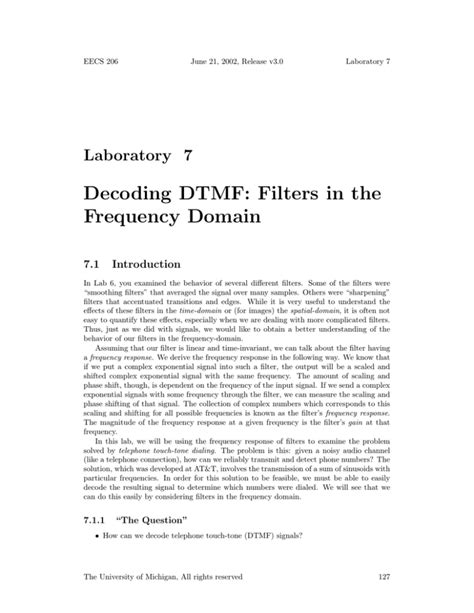 Decoding Dtmf Filters In The Frequency Domain