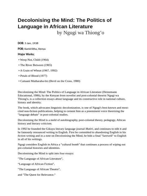 Decolonising The Mind Summary