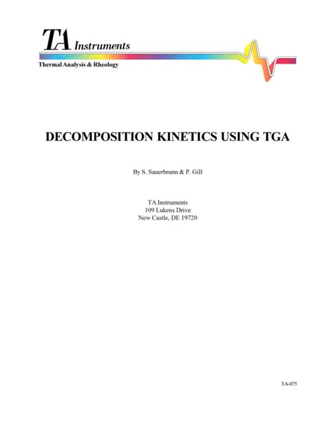 Full Download Decomposition Kinetics Using Tga Ta 075 