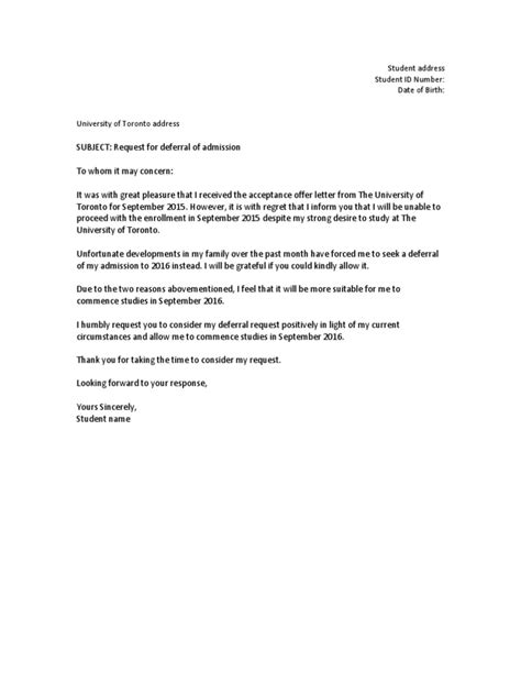 Deferment Letter Sample