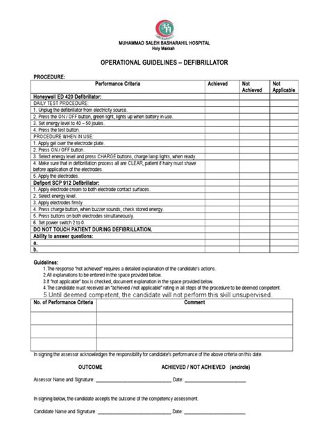 Defibrillator Competency Checklist