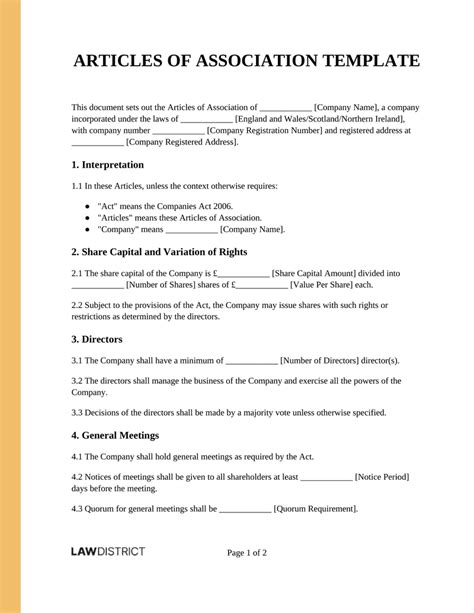 Define Articles Of Association