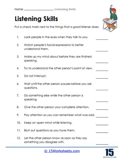 define good listening skills exercises worksheet