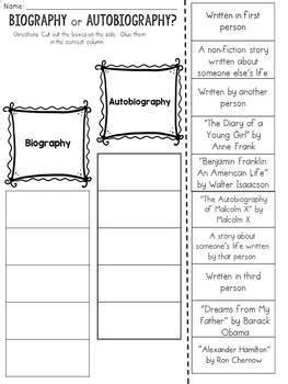 definition of biography and autobiography sorting activity