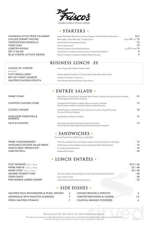 Del Frisco Menu