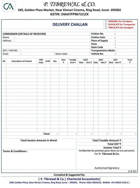 Delivery Challan Format Pdf