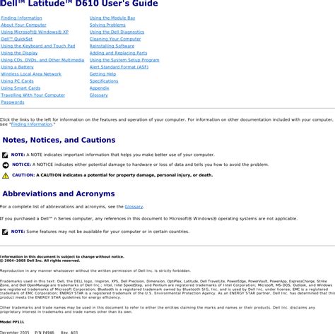 Read Online Dell D610 User Guide 