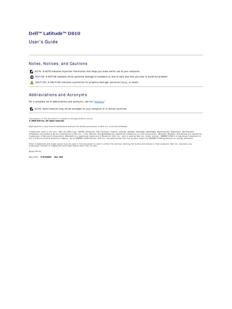 Read Online Dell Latitude D810 User Manual 