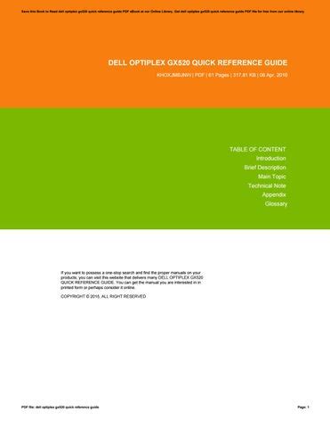 Download Dell Optiplex Gx520 Quick Reference Guide 