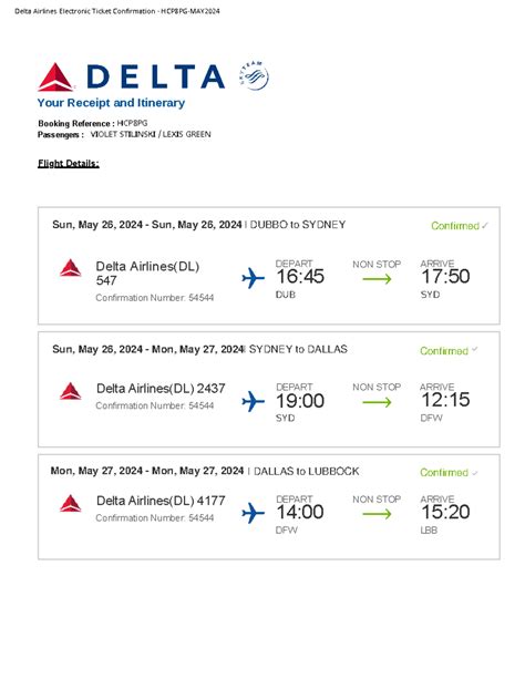 Delta Airlines Confirmation