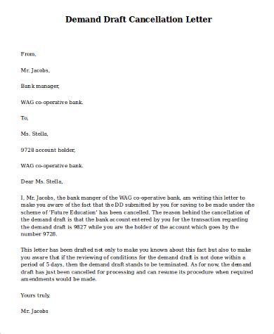 Demand Draft Cancellation Letter Format