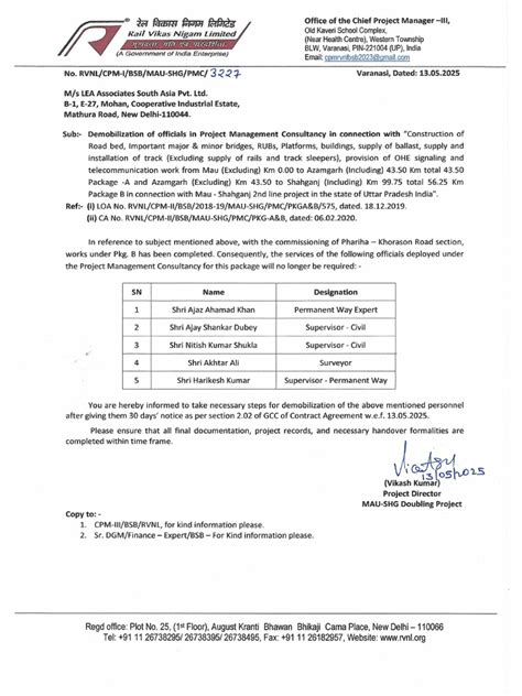 Demobilization Letter