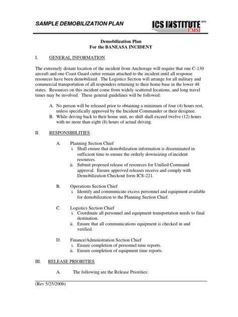 Demobilization Letter Sample