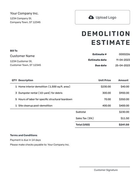 Demolition Quote Example