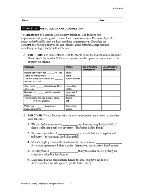 Denotation And Connotation Answer Key Lesson 19