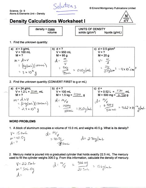 density calculations worksheet i fort bend isd