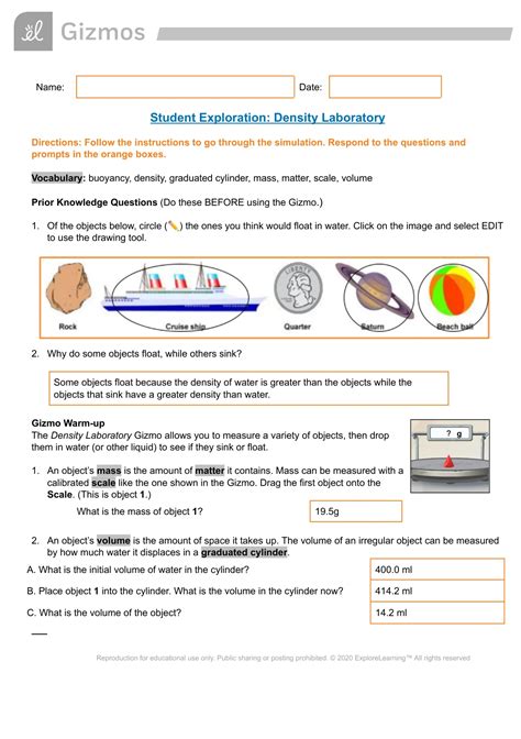 Density Gizmo Answers