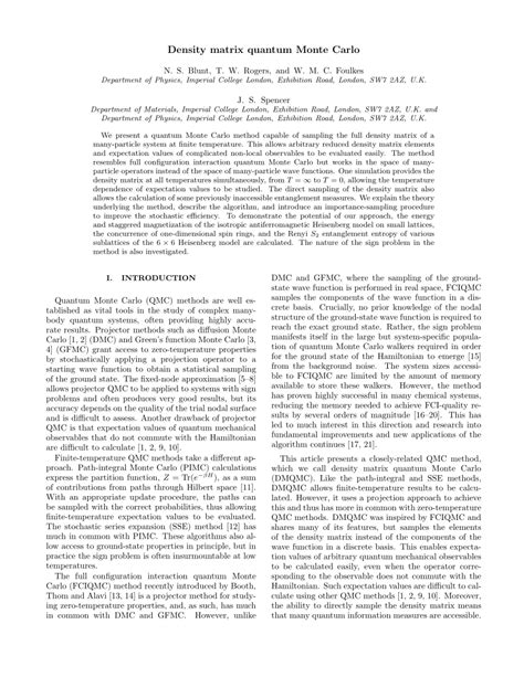 Density Matrix Quantum Monte Carlo Method Spiral Home