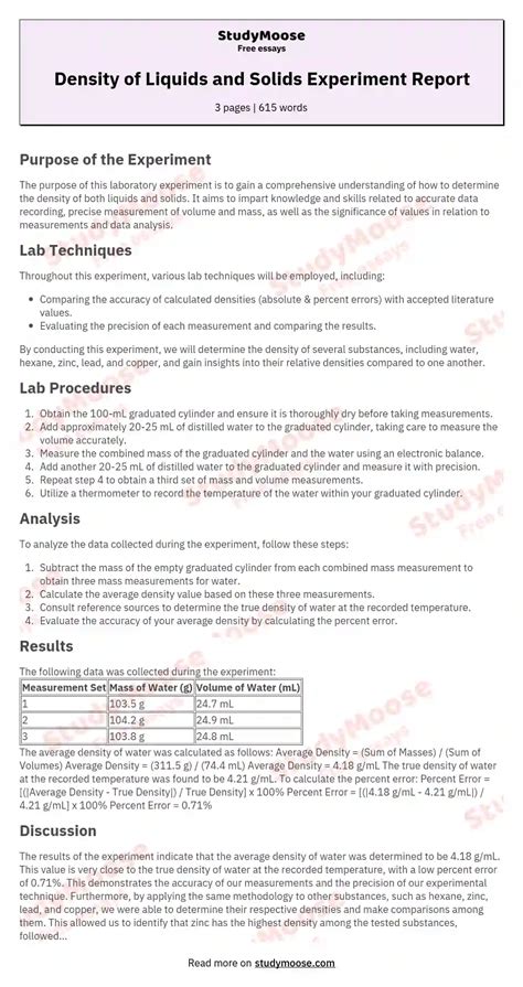 Density Of Liquids Lab Report Paper 1257 Words Liquid Density Science Experiment - Liquid Density Science Experiment