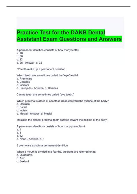 Dental Assistant Practice Test