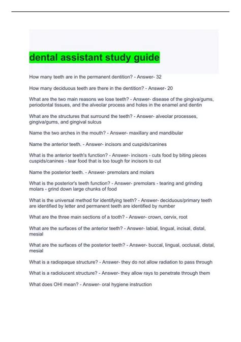 Dental Assistant Study Guide
