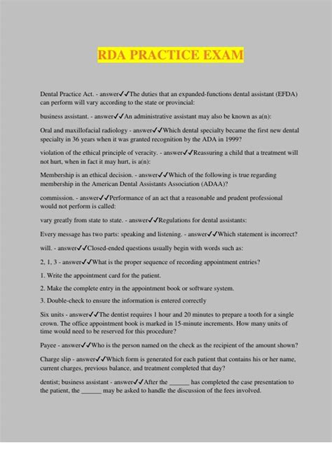 dental rda written exam practice test