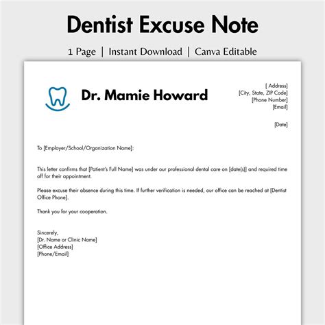 Dentist Excuse Note