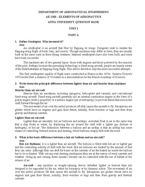 department of aeronautical engineering elements of