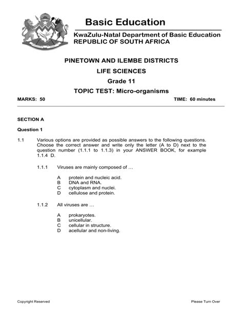 Download Department Of Education In Kwazulu Natal Life Sciences Paper March Test 2014 Grade 11 