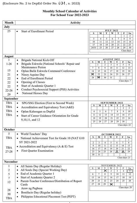deped school calendar activities
