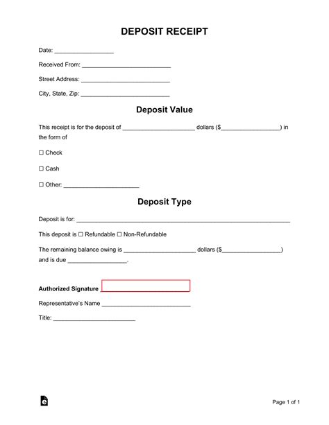 deposit payment receipt sample