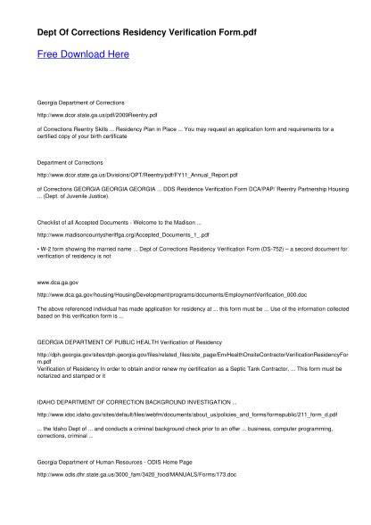 dept of corrections residency verification form