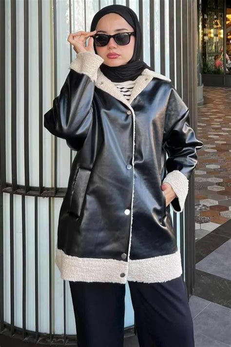 deri ceket tesettür.