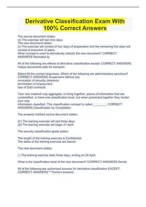 Derivative Classification Answers