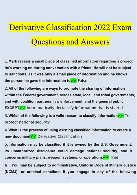 Derivative Classification Exam Answers
