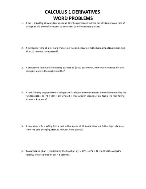 Derivative Word Problems And Solutions
