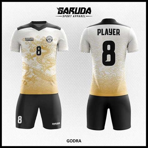 Desain Baju Futsal Godra Motif Naga Warna Putih Desain Kaos Futsal - Desain Kaos Futsal