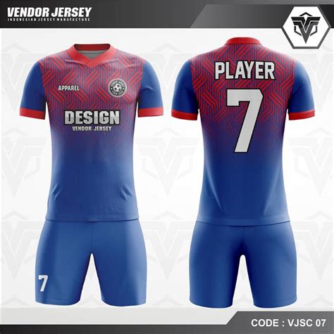 Desain Jersey Futsal Warna Biru Merah Berornamen Modern Baju Futsal - Baju Futsal