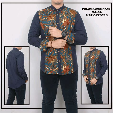 Desain Kemeja Pria  Kemeja Batik Kombinasi Polos Pria Modern Lengan Panjang - Desain Kemeja Pria