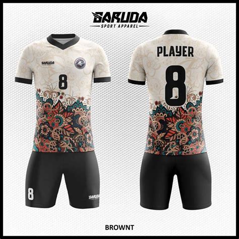 Desain Kostum Sepakbola Printing Brownt Warna Putih Hitam Kaos Olahraga Terbaru - Kaos Olahraga Terbaru