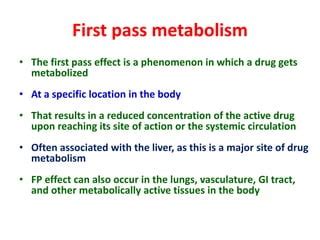 describe first pass metabolism test