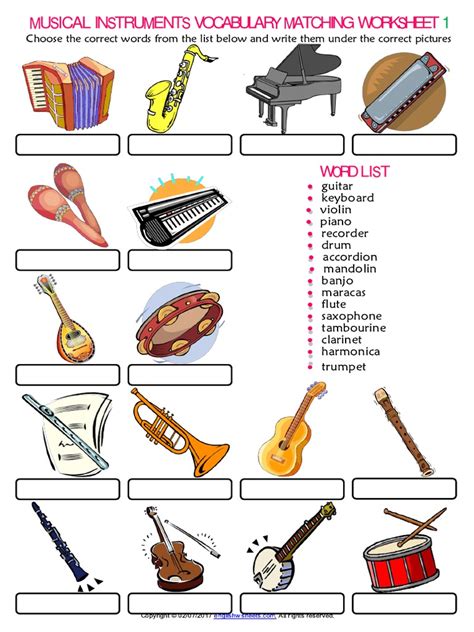 Describe It Worksheet Musical Instrument Musical Instruments Worksheet - Musical Instruments Worksheet