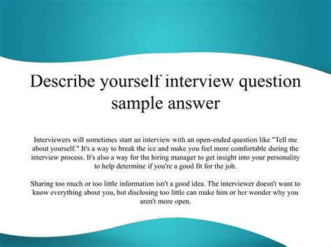 Read Online Describe Yourself Interview Answer 
